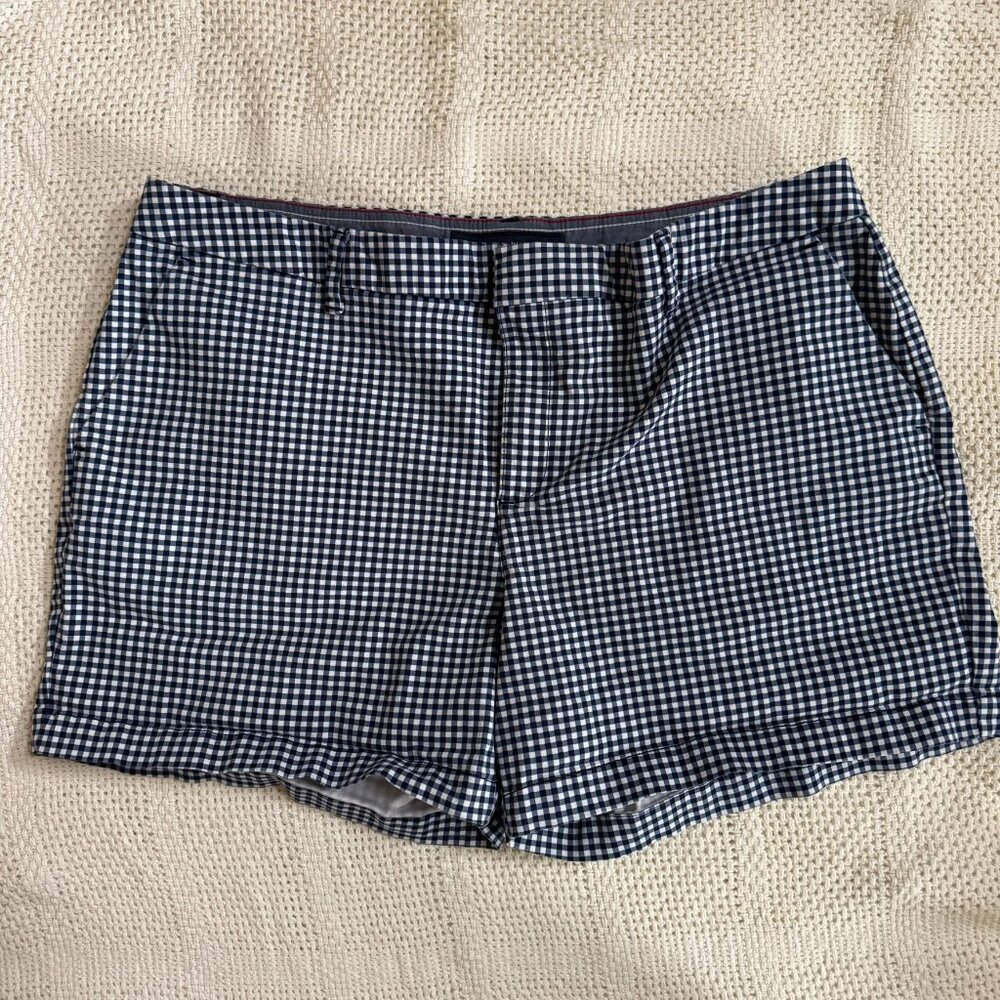TOMMY HILFIGER Navy & White Gingham Cotton Shorts, 5" Inseam - Size 16